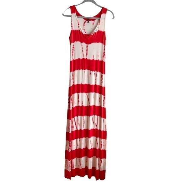 Lapis Maxi Dress in Tie Dye Red & White Stripes,‎ Size XS - Picture 1 of 8
